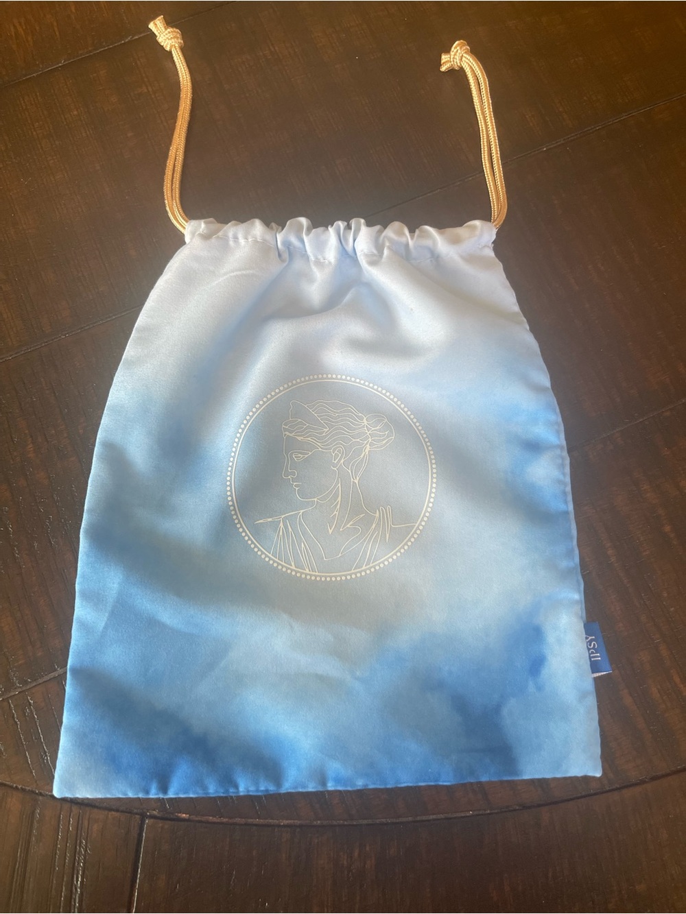 IPSY Blue Ombre Satin Accessory Pouch with White Medallion